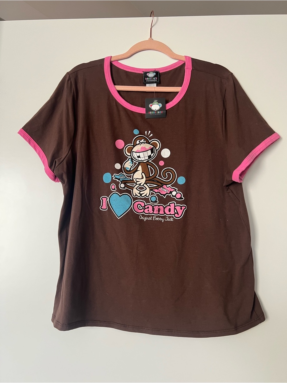 Brown 'I Love Candy' Graphic Crop Tee with Pink Trim